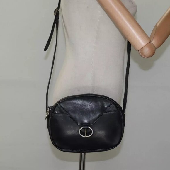 Christian Dior Shoulder Bag Leather Navy Gold Auth - Picture 1 of 16